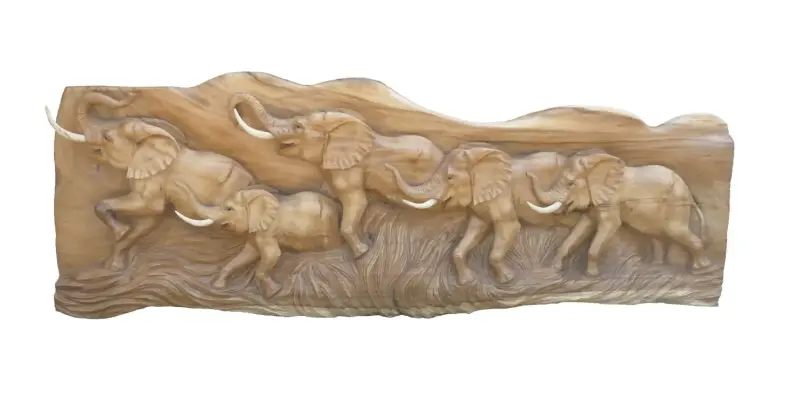 Product image 1 of the product “Wooden elephant relief. Approx. 271 cm Length, 96 cm Height ”